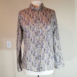 J Crew Perfect Purple yellow & Gray Paisley Shirt